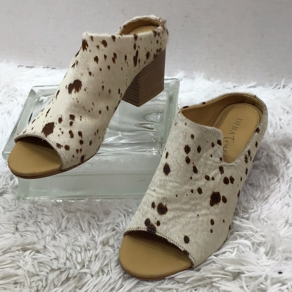 Diba True cowhide peep toe mules